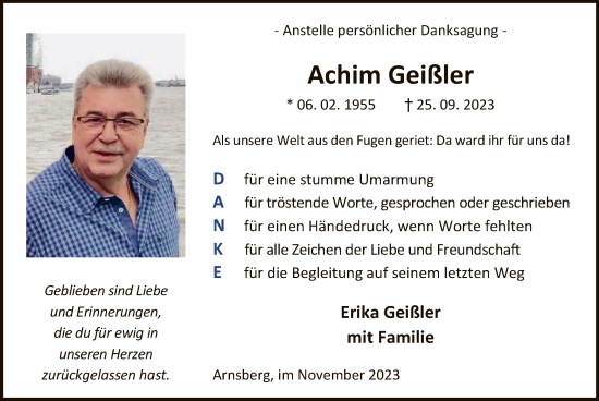 Todesanzeige von Achim Geißler von WA