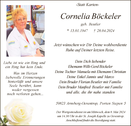 Todesanzeige von Cornelia Böckeler von WA