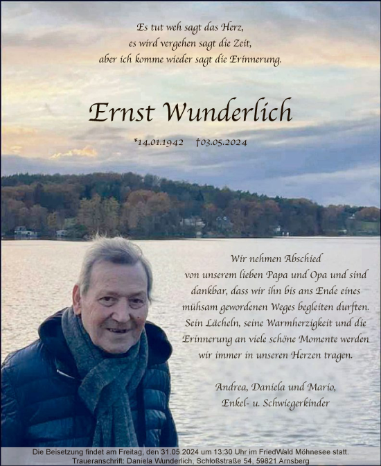 Todesanzeige von Ernst Wunderach von WA