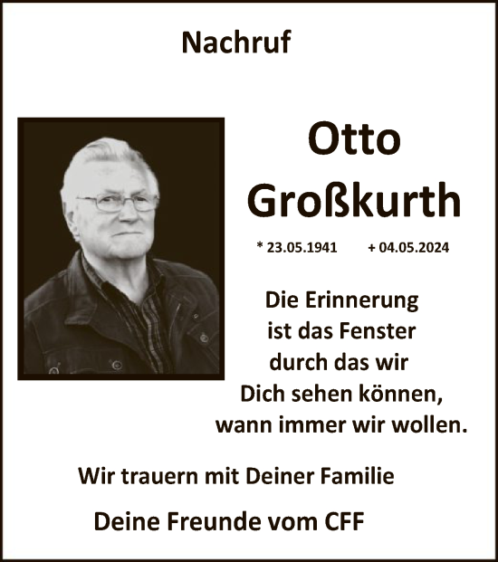 Todesanzeige von Otto Großkurth von WA