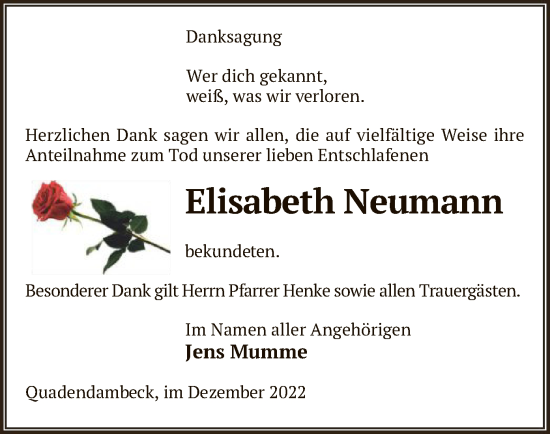 Todesanzeige von Elisabeth Neumann von UEL