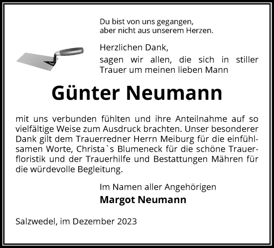 Todesanzeige von Günter Neumann von UEL