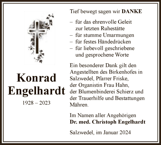 Todesanzeige von Konrad Engelhardt von UEL