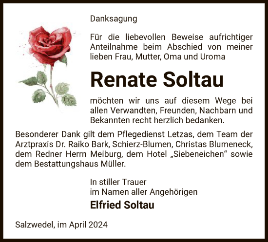Todesanzeige von Renate Soltau von UEL