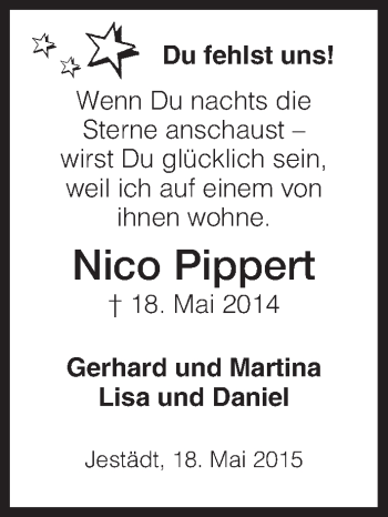 Todesanzeige von Nico Pippert von Eschwege