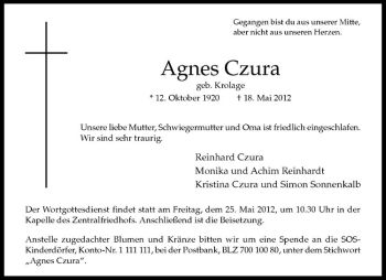 Todesanzeige von Agnes Czura von Westfälische Nachrichten