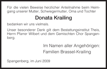 Todesanzeige von Donata Krailing von HNA