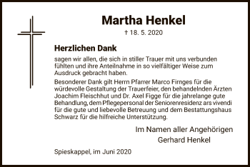 Todesanzeige von Martha Henkel von HNA