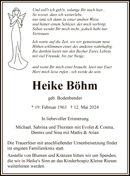 Todesanzeige von Heike Böhm von HNA