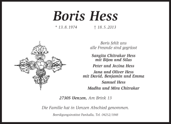 Todesanzeige von Boris Hess von KRZ