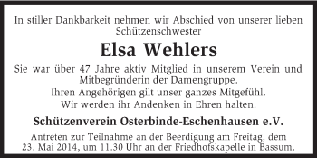 Todesanzeige von Elsa Wehlers von KRZ