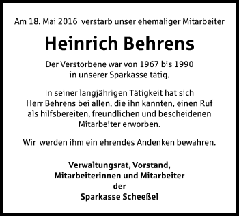 Todesanzeige von Heinrich Behrens von SYK