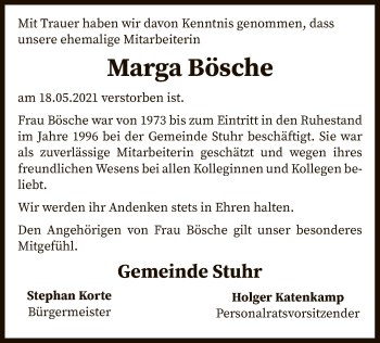 Todesanzeige von Marga Bösche von SYK