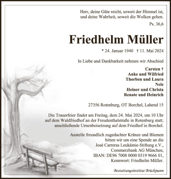 Todesanzeige von Friedhelm Müller von SYK