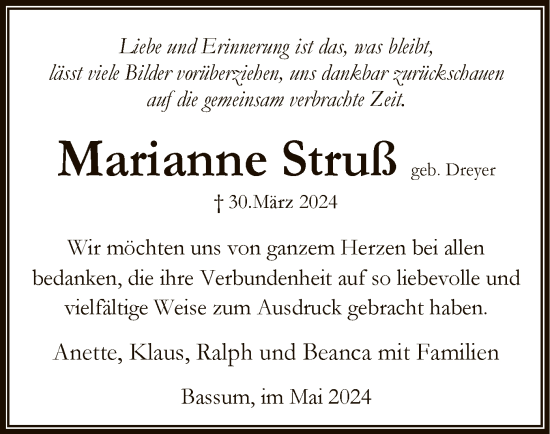Todesanzeige von Marianne Struß von SYK