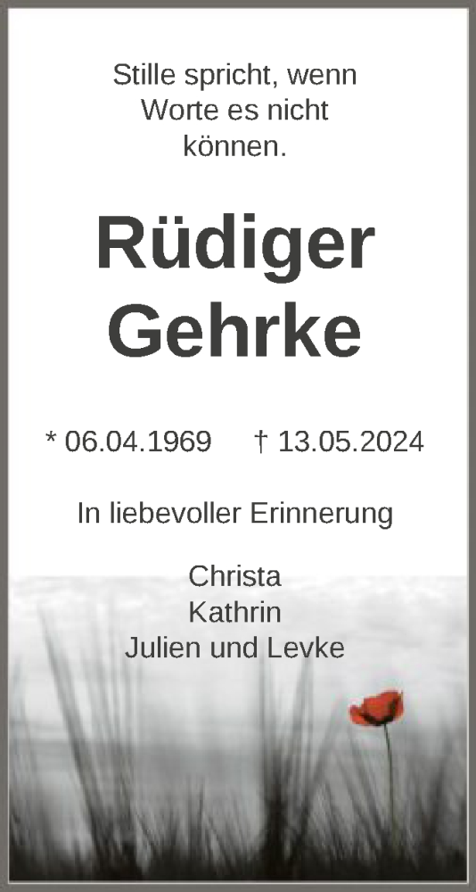 Todesanzeige von Rüdiger Gehrke von SYK