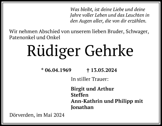 Todesanzeige von Rüdiger Gehrke von SYK