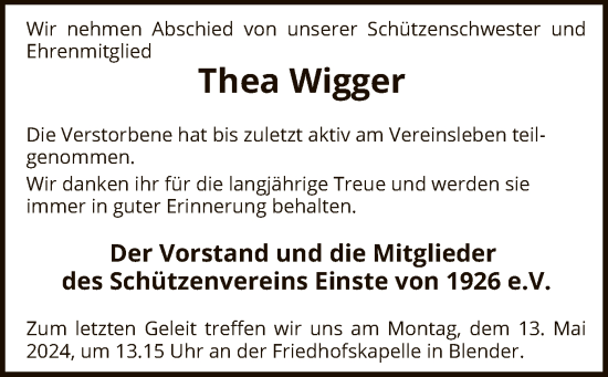 Todesanzeige von Thea Wigger von SYK