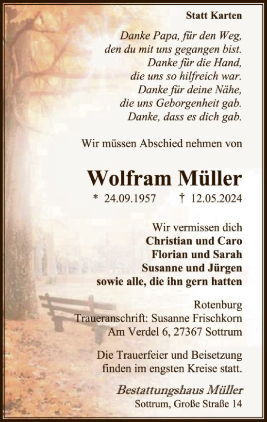 Todesanzeige von Wolfram Müller von SYK