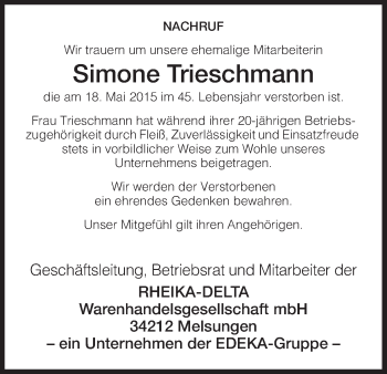 Todesanzeige von Simone Trieschmann von Hersfeld