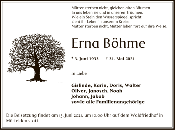 Todesanzeige von Erna Böhme von OF