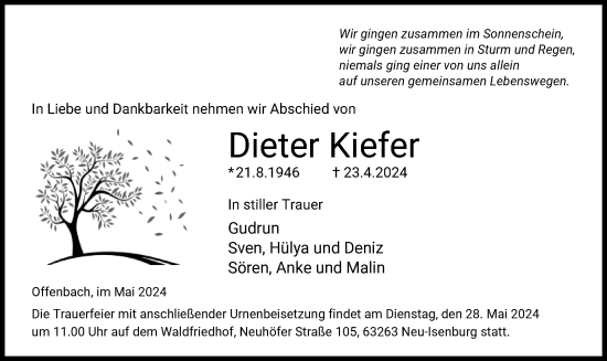 Todesanzeige von Dieter Kiefer von OF