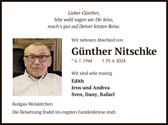 Todesanzeige von Günther Nitschke von OF