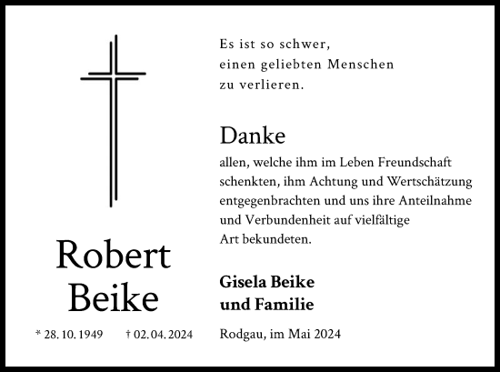 Todesanzeige von Robert Beike von OF