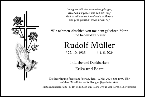 Todesanzeige von Rudolf Müller von OF