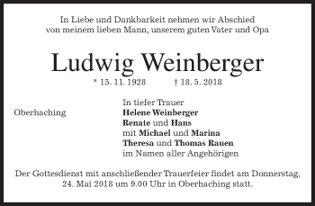 Todesanzeige von Ludwig Weinberger von merkurtz