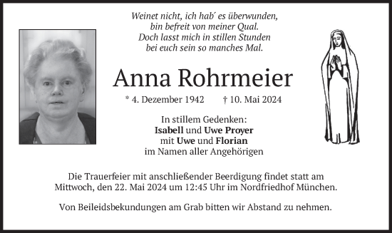 Todesanzeige von Anna Rohrmeier von merkurtz