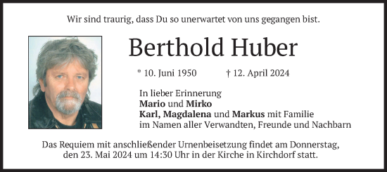 Todesanzeige von Berthold Huber von merkurtz