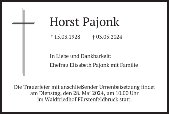 Todesanzeige von Horst Pajonk von merkurtz
