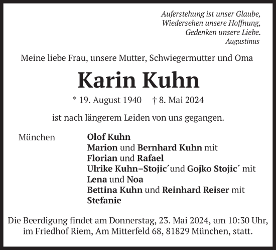 Todesanzeige von Karin Kuhn von merkurtz