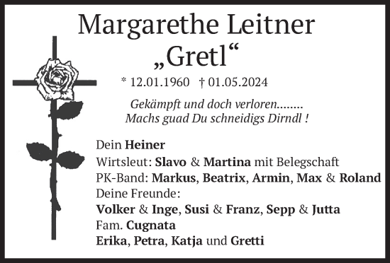 Todesanzeige von Margarethe Leitner von merkurtz