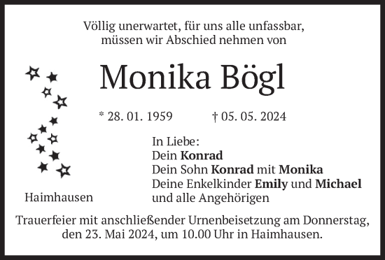 Todesanzeige von Monika Bögl von merkurtz