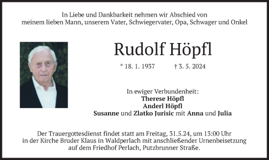 Todesanzeige von Rudolf Höpfl von merkurtz