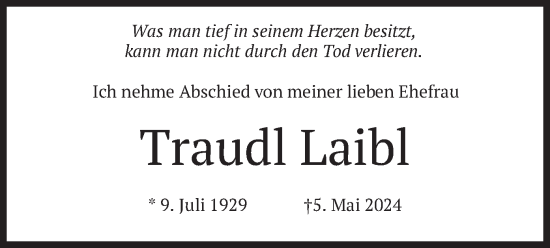 Todesanzeige von Traudl Laibl von merkurtz