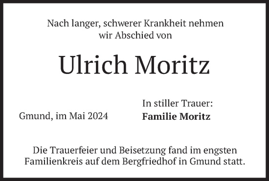Todesanzeige von Ulrich Moritz von merkurtz