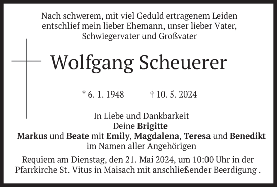 Todesanzeige von Wolfgang Scheuerer von merkurtz
