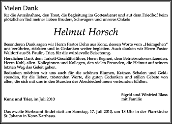 Todesanzeige von Helmut Horsch von TRIERISCHER VOLKSFREUND
