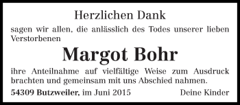 Todesanzeige von Margot Bohr von trierischer_volksfreund
