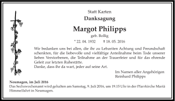 Todesanzeige von Margot Philipps von trierischer_volksfreund