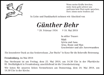 Todesanzeige von Günther Behr von trierischer_volksfreund