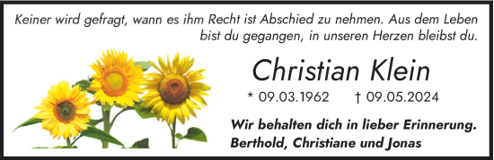 Todesanzeige von Christian Klein von trierischer_volksfreund