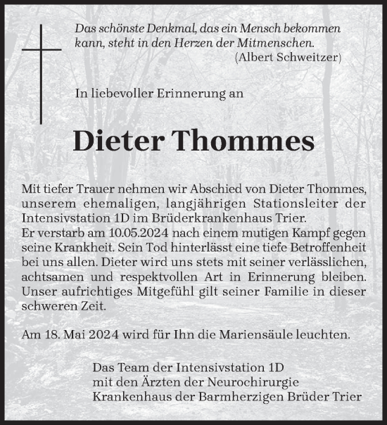 Todesanzeige von Dieter Thommes von trierischer_volksfreund