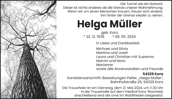 Todesanzeige von Helga Müller von trierischer_volksfreund