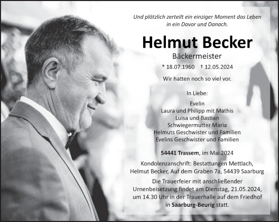 Todesanzeige von Helmut Becker von trierischer_volksfreund