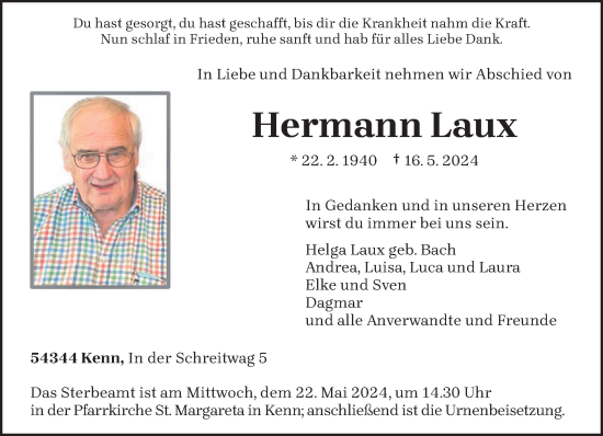 Todesanzeige von Hermann Laux von trierischer_volksfreund