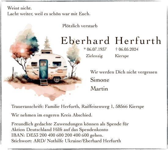 Todesanzeige von Eberhard Herfurth von WA